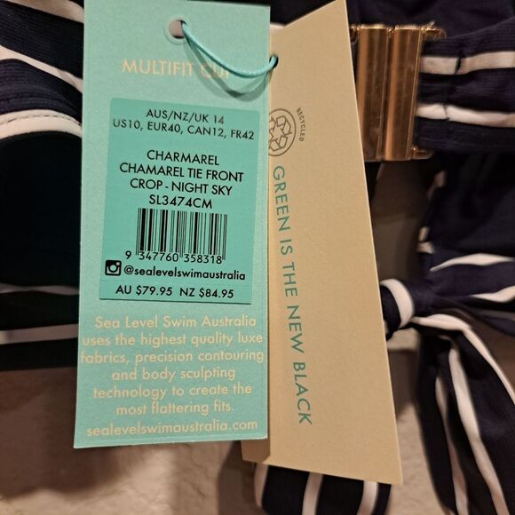 Sea Level Swim Charmarel Tie Front Moulded Underwire Bra Bikini Top size 10 NWT - Picture 5 of 7